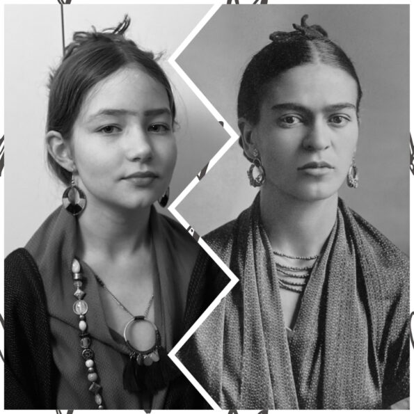 Ucharakteryzowałam się na Fridę Kahlo. Ta meksykańska malarka poruszała w swoich pracach wiele ważnych tematów. W świecie zasłynęła z autoportretów i to właśnie jeden z nich jest na zdjęciu.
